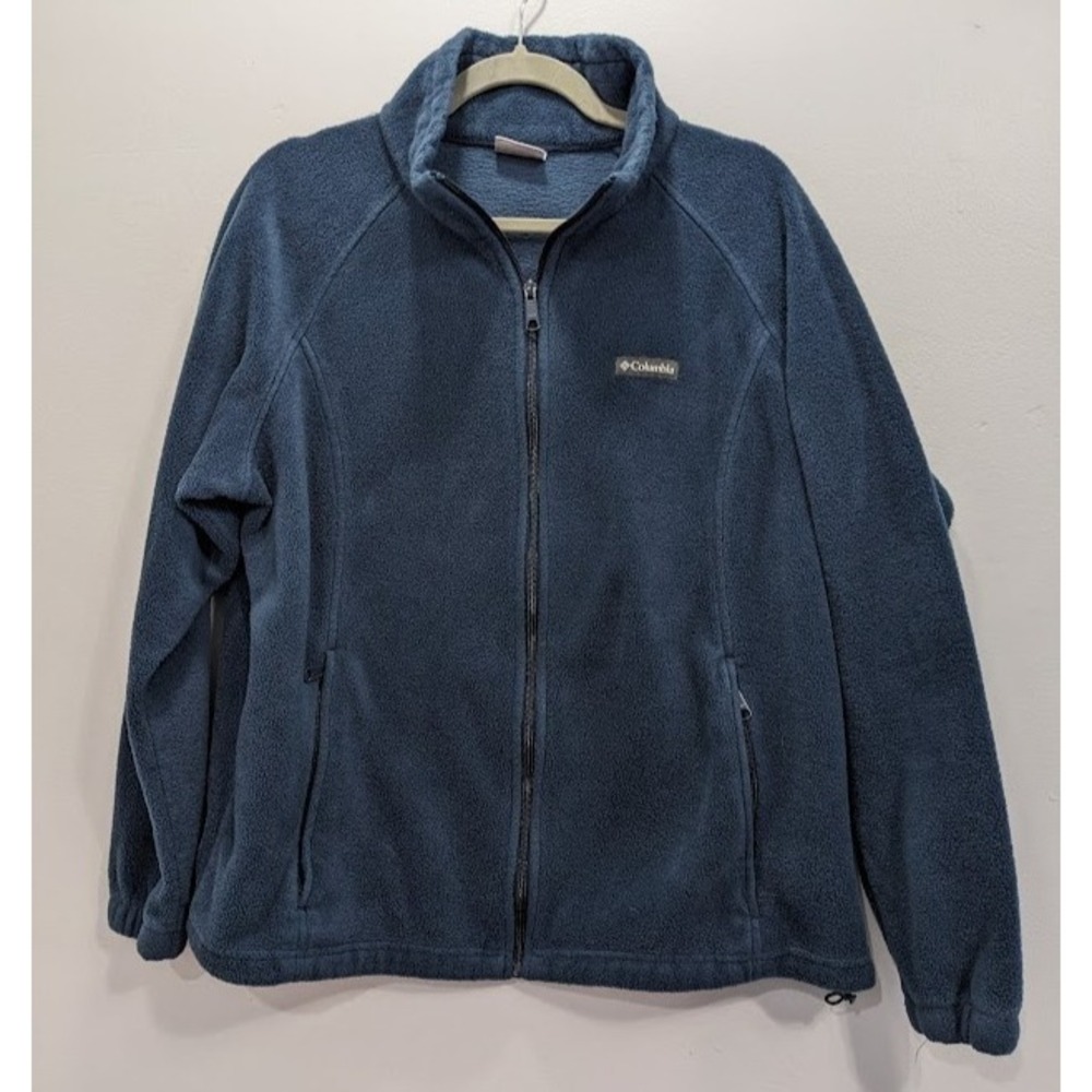 Columbia Fleece Outdoor Hiking Jacket Full Zip Coat Pockets Navy Women 2X